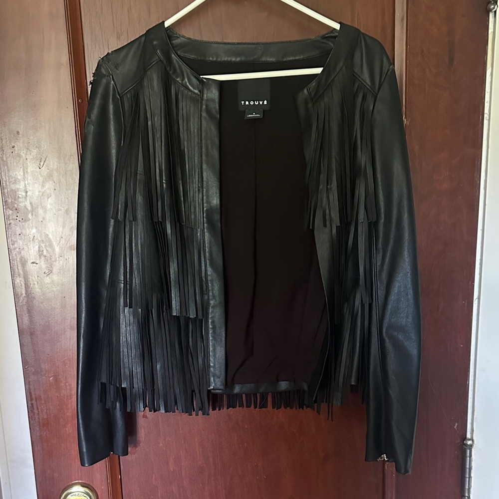 Trouvé Black Faux Leather Fringe Jacket